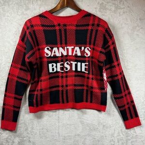 With Love Derek Junior/Women Med Sequin Santa's Bestie Christmas Sweater New